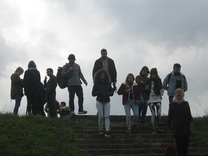 Students explore the embankments and the landscape along the Sava River