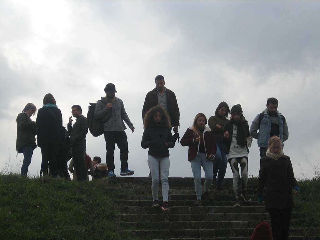 Students explore the embankments and the landscape along the Sava River